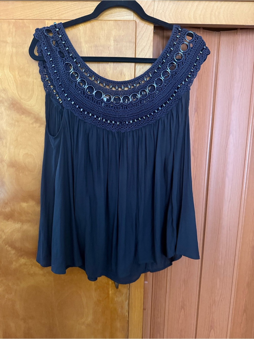 Free People Black Crochet Yoke Tank Top